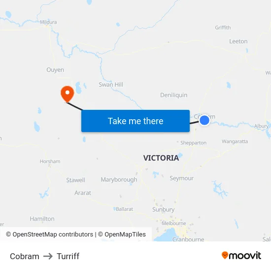 Cobram to Turriff map