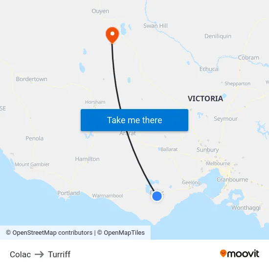Colac to Turriff map