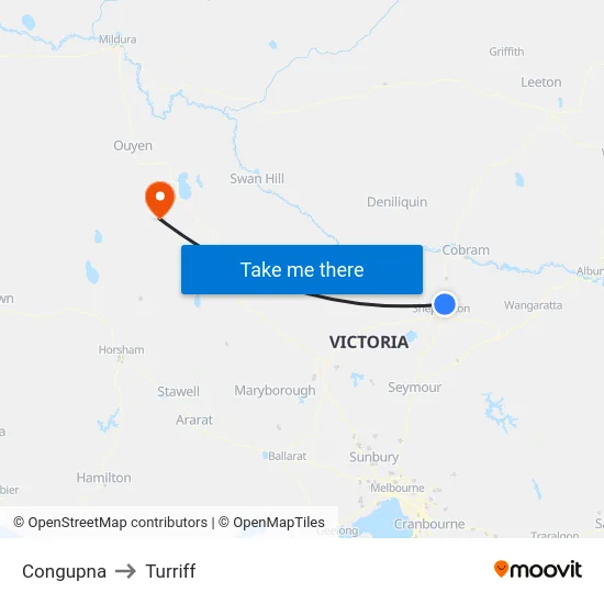Congupna to Turriff map