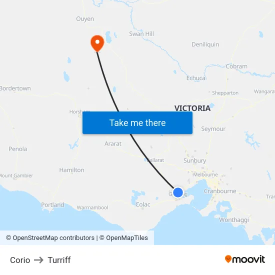 Corio to Turriff map