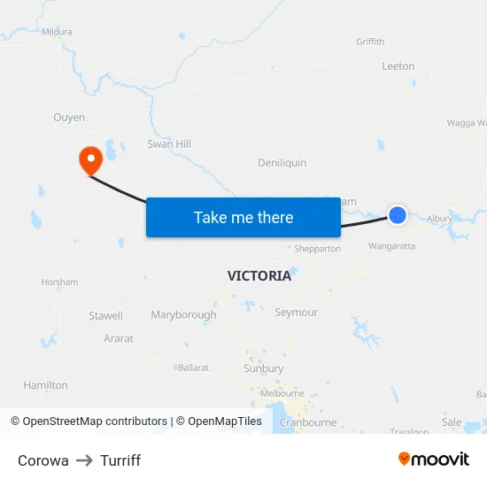 Corowa to Turriff map