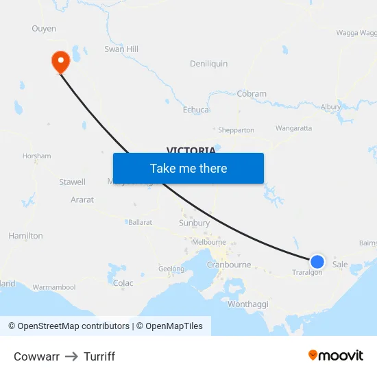 Cowwarr to Turriff map