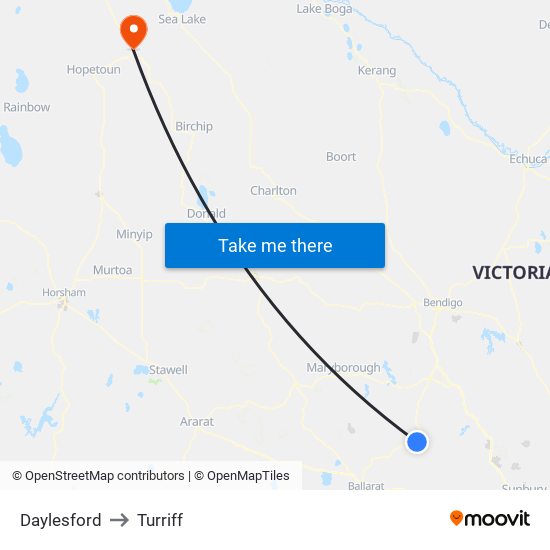 Daylesford to Turriff map