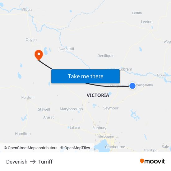 Devenish to Turriff map