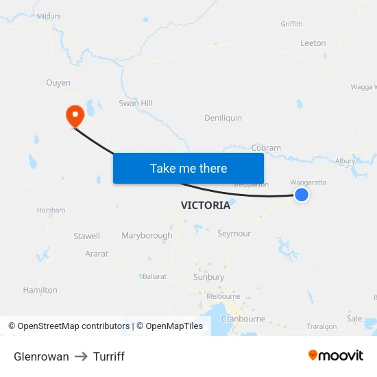 Glenrowan to Turriff map