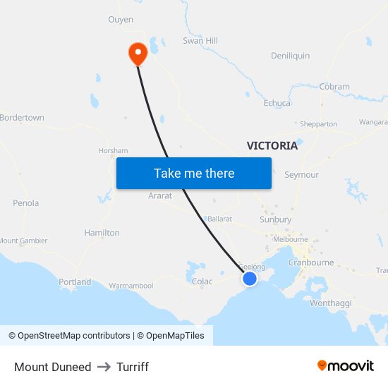 Mount Duneed to Turriff map