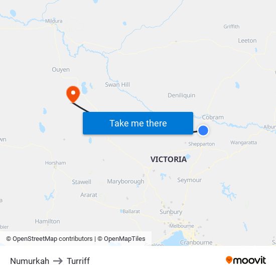 Numurkah to Turriff map