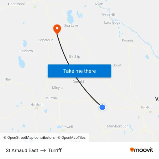 St Arnaud East to Turriff map