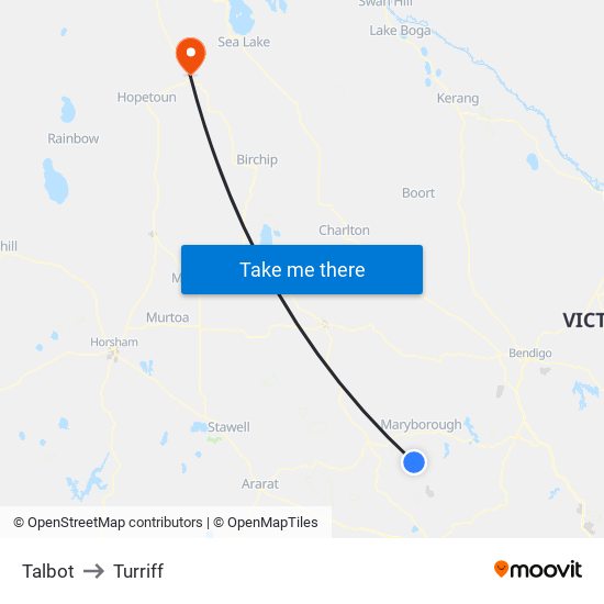 Talbot to Turriff map