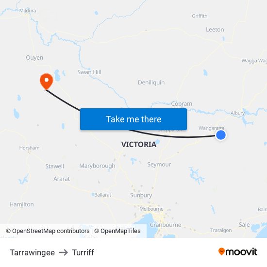 Tarrawingee to Turriff map