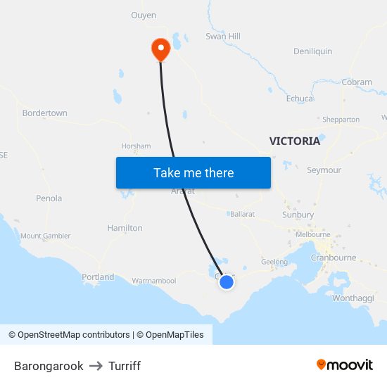 Barongarook to Turriff map