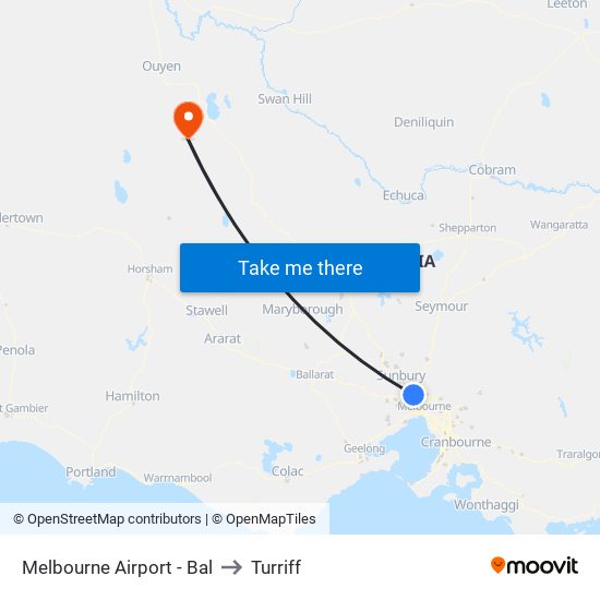 Melbourne Airport - Bal to Turriff map