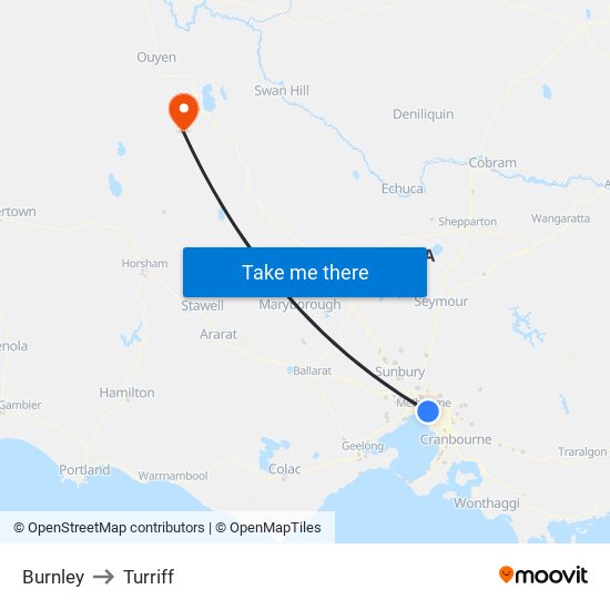Burnley to Turriff map