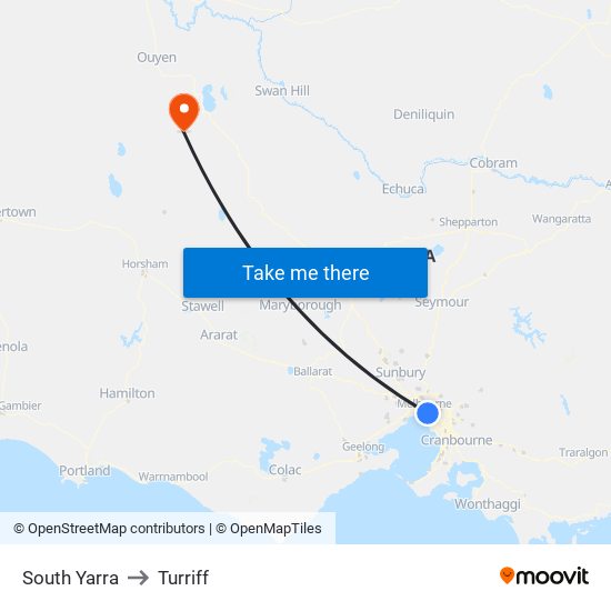 South Yarra to Turriff map