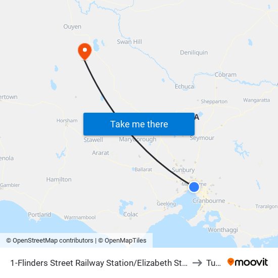 1-Flinders Street Railway Station/Elizabeth St (Melbourne City) to Turriff map