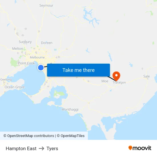 Hampton East to Tyers map