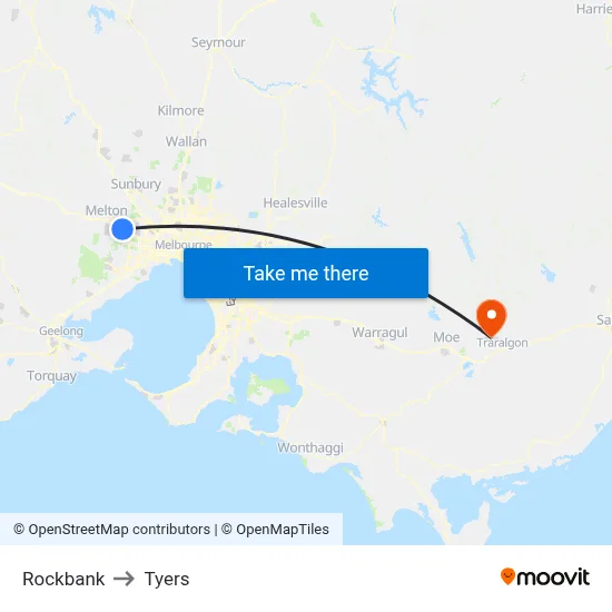 Rockbank to Tyers map