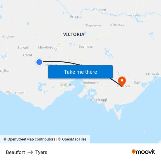 Beaufort to Tyers map