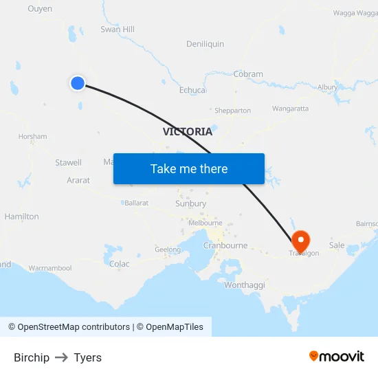 Birchip to Tyers map