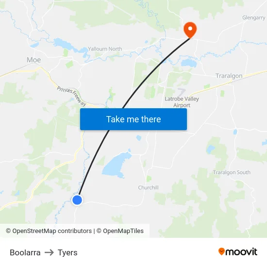 Boolarra to Tyers map
