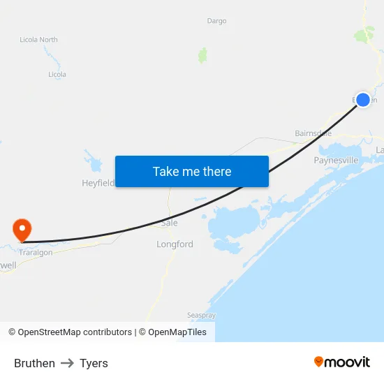 Bruthen to Tyers map