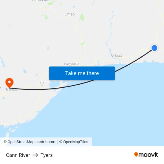 Cann River to Tyers map