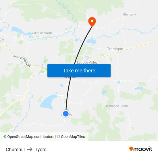 Churchill to Tyers map