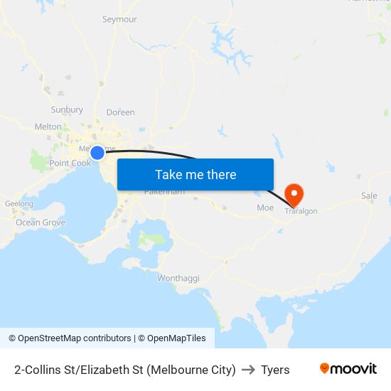 2-Collins St/Elizabeth St (Melbourne City) to Tyers map
