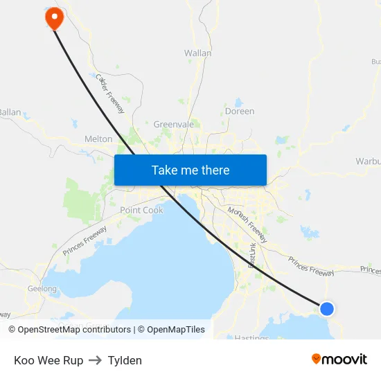 Koo Wee Rup to Tylden map