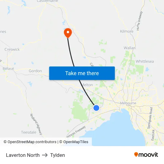 Laverton North to Tylden map