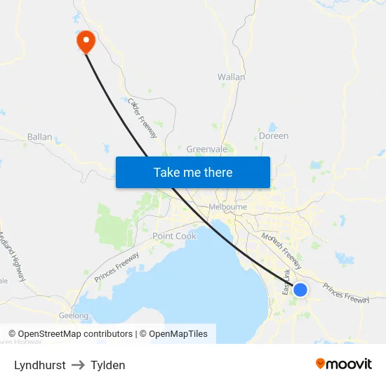 Lyndhurst to Tylden map