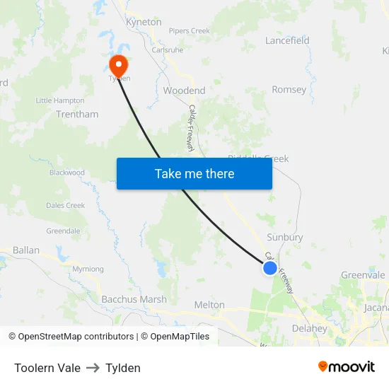 Toolern Vale to Tylden map
