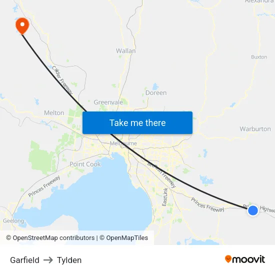 Garfield to Tylden map