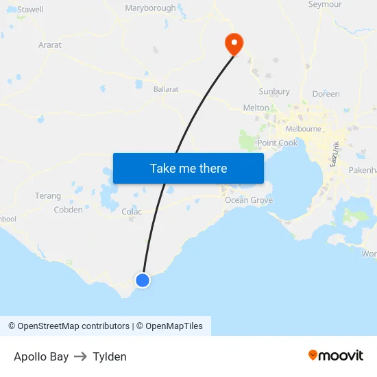 Apollo Bay to Tylden map
