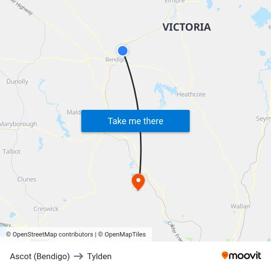 Ascot (Bendigo) to Tylden map