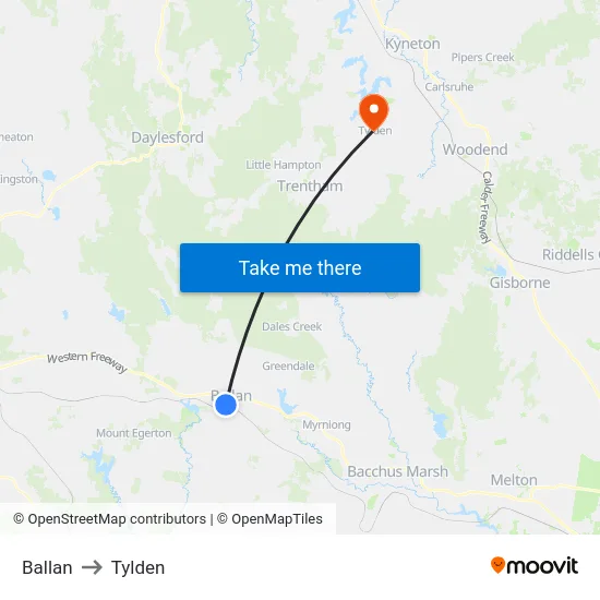 Ballan to Tylden map