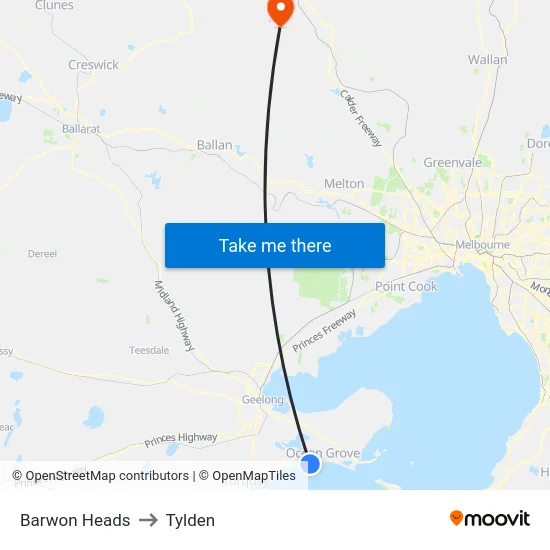 Barwon Heads to Tylden map