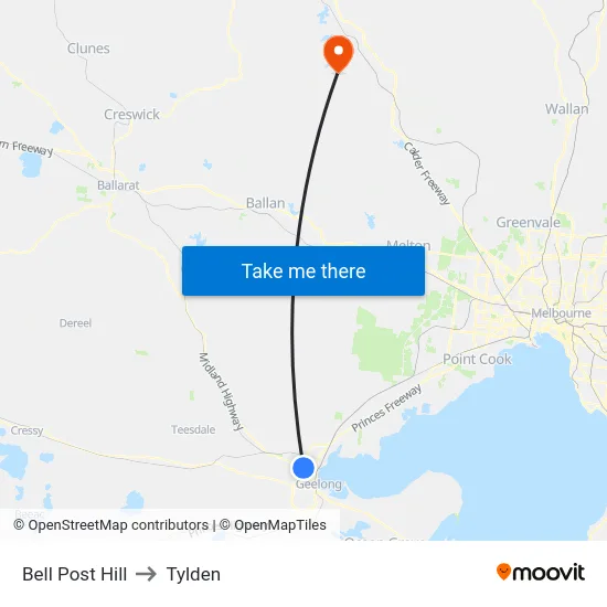 Bell Post Hill to Tylden map