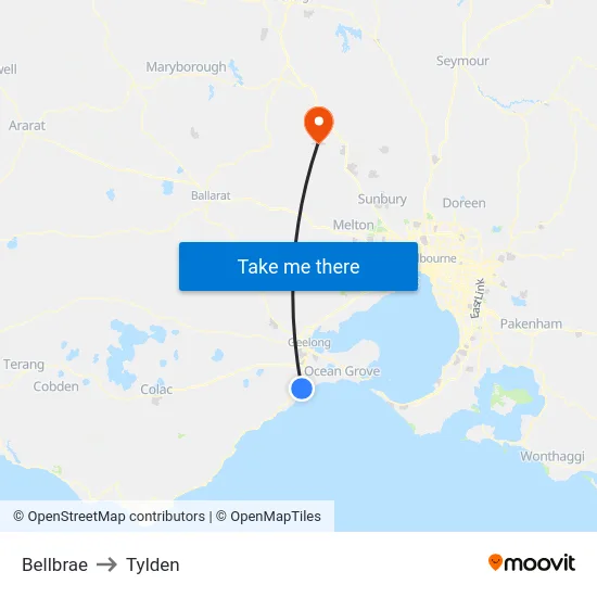 Bellbrae to Tylden map