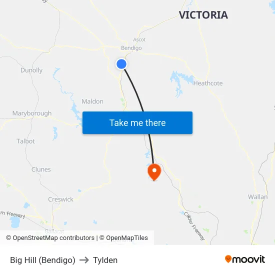 Big Hill (Bendigo) to Tylden map