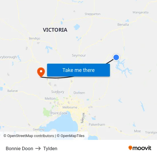Bonnie Doon to Tylden map