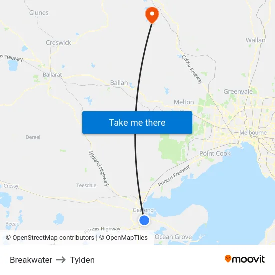 Breakwater to Tylden map