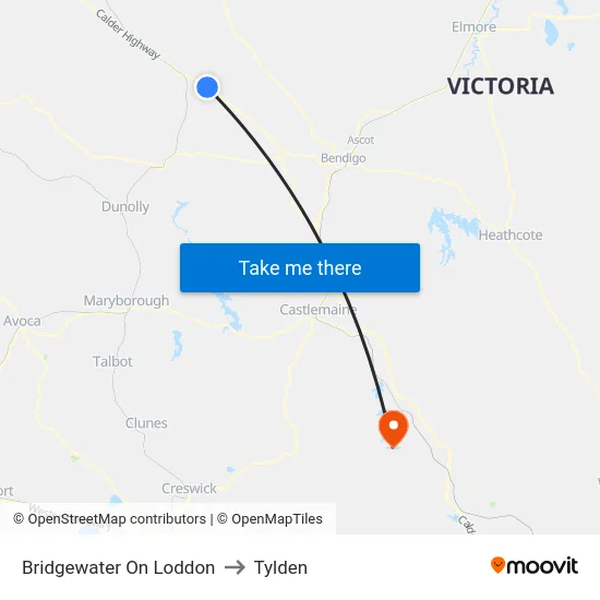 Bridgewater On Loddon to Tylden map