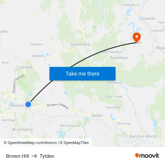 Brown Hill to Tylden map