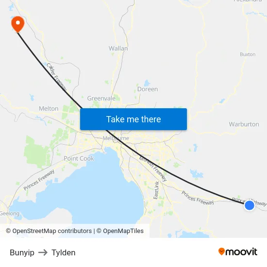 Bunyip to Tylden map