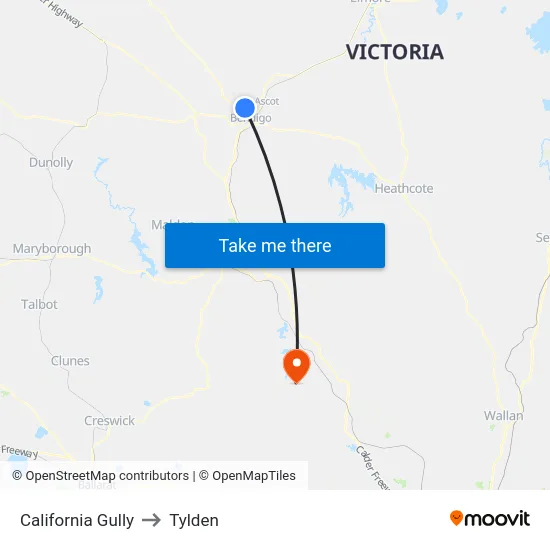 California Gully to Tylden map