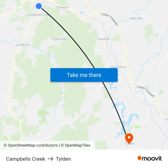 Campbells Creek to Tylden map