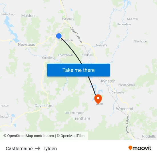 Castlemaine to Tylden map