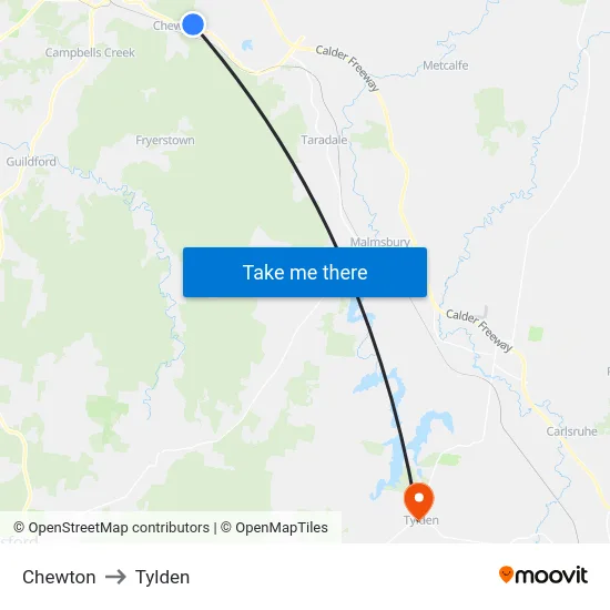Chewton to Tylden map