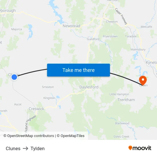 Clunes to Tylden map